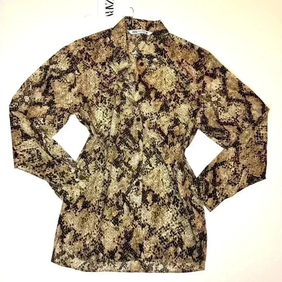 Zara Womens Animal Print Button Down Long Sleeve Shirt Size XS - Picture 1 of 9